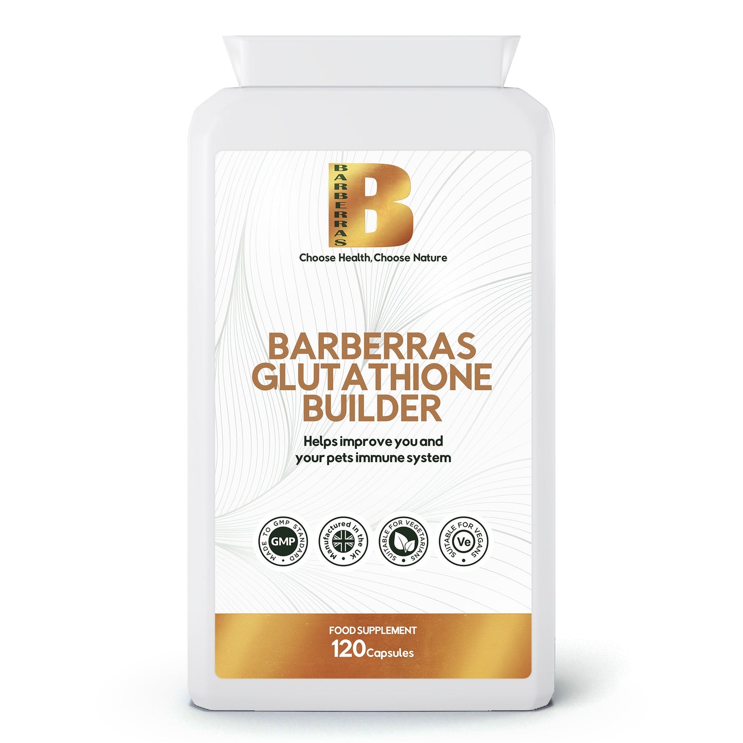 Barberras Botanicals Ltd - Barberras Glutathione Builder - Food Supplements - front label - plain white background