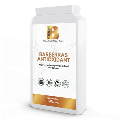 Barberras Botanicals Ltd - Barberras Antioxidant - Food Supplements - front label - side on - plain white background