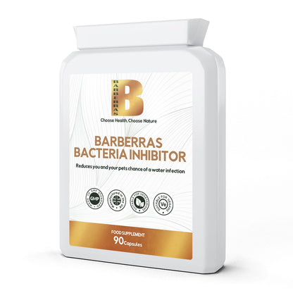 Barberras Botanicals Ltd - Barberras Bacteria Inhibitor - Food Supplements - front label - side on - plain white background