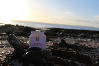 Barberras Botanicals Ltd - Barberras Prostate Complex - Food Supplements - product placed on beach