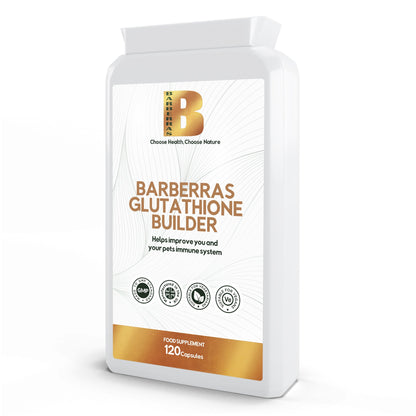 Barberras Botanicals Ltd - Barberras Glutathione Builder - Food Supplements - front label - side on - plain white background