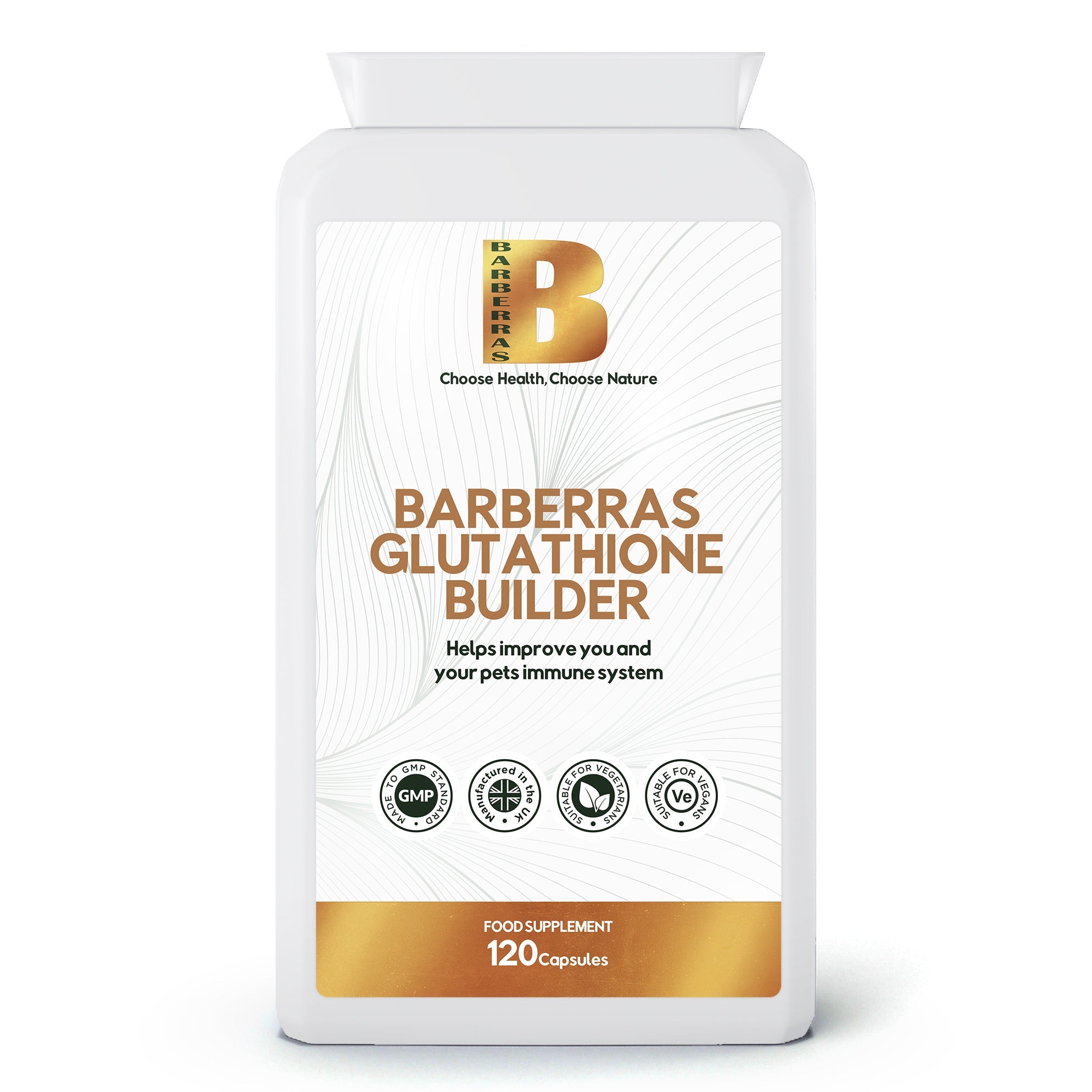 Barberras Botanicals Ltd - Barberras Glutathione Builder - Food Supplements - front label - plain white background