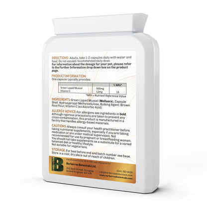 Barberras Botanicals Ltd - Barberras Mobility Improver - Food Supplements - back label - side on - plain white background