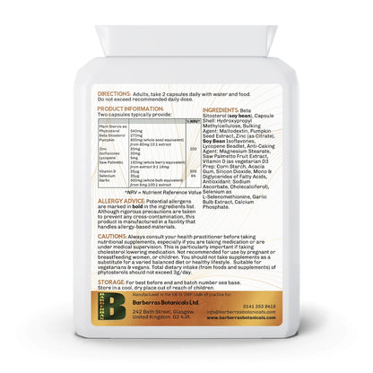 Barberras Botanicals Ltd - Barberras Prostate Complex - Food Supplements - back label - plain white background