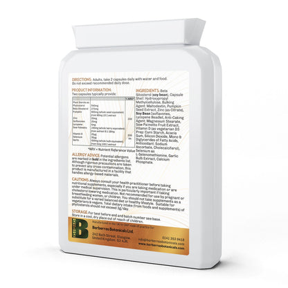Barberras Botanicals Ltd - Barberras Prostate Complex - Food Supplements - back label - side on - plain white background